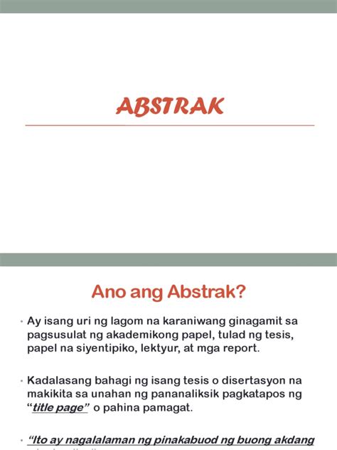 halimbawa ng abstrak|ABSTRAK: AKADEMIKONG SULATIN .